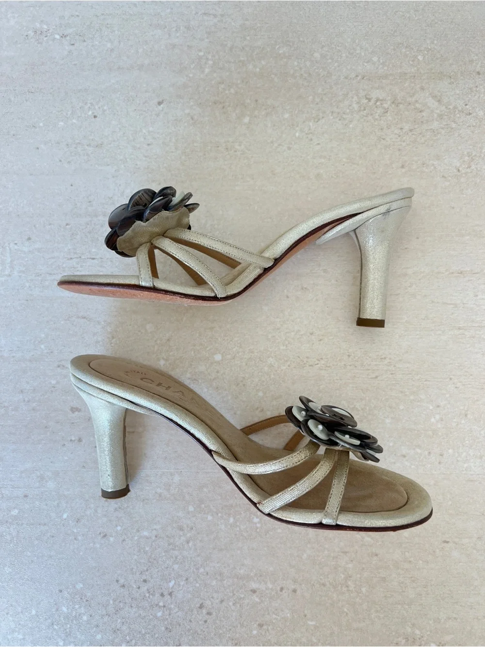 Chanel Vintage Camellia Flower Shell Sandals